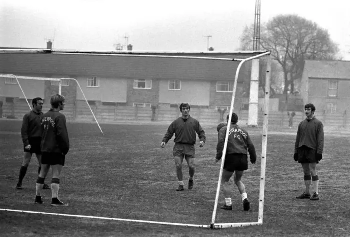 Framed Print : St. John, Wall, Graham and Evans with boss between the sticks druring training at their