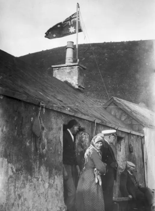 Framed Print : St Kildan seen here with visiting sailors in the village on Hirts Framed Print : St Kildan seen here with visiting sailors in the village on Hirts