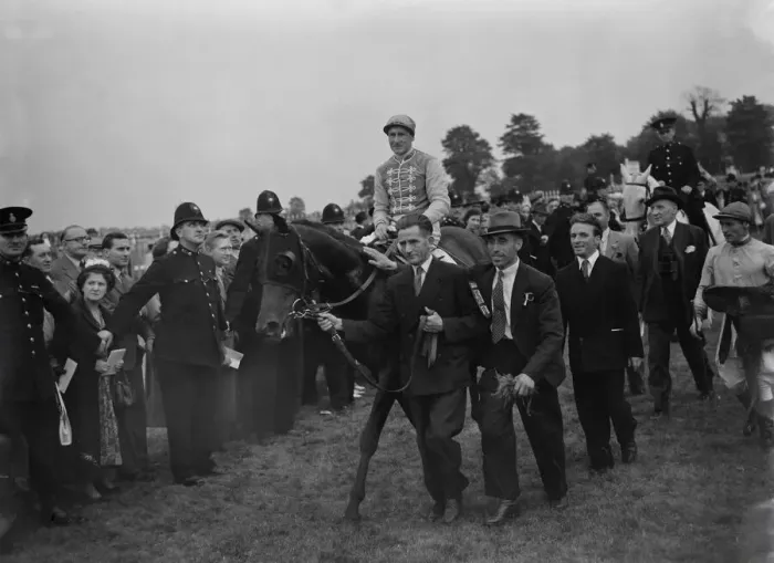 Framed Print : St Leger - Ridge Wood riden by Jockey Michael Beary is led into the winners enclosure