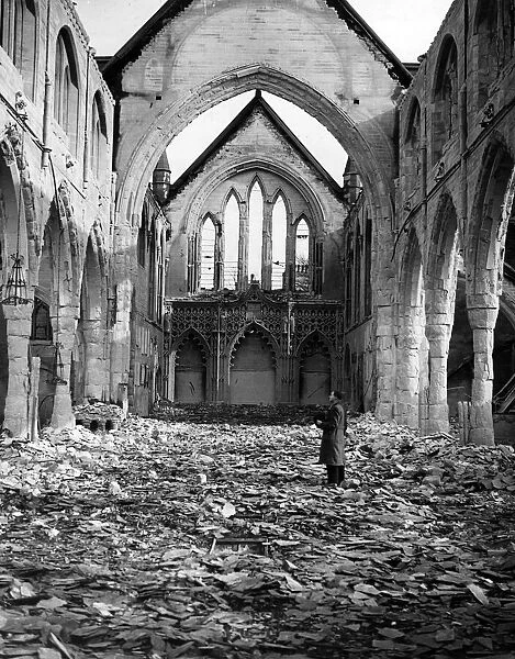 St Marys Church, damaged after an air raid attack, somewhere in England. Circa 1941
