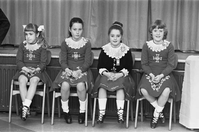 Framed Print : St Patricks Day in Teesside, Girls watching the Irish folk dancing 17th March Framed Print : St Patricks Day in Teesside, Girls watching the Irish folk dancing 17th March
