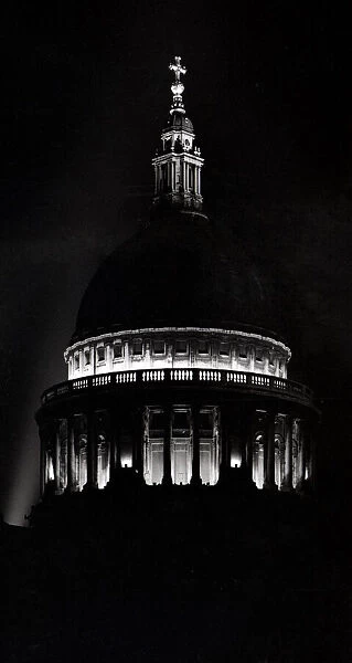 St Pauls Cathedral flood lit for the opening of the Festival of Britain in 1951