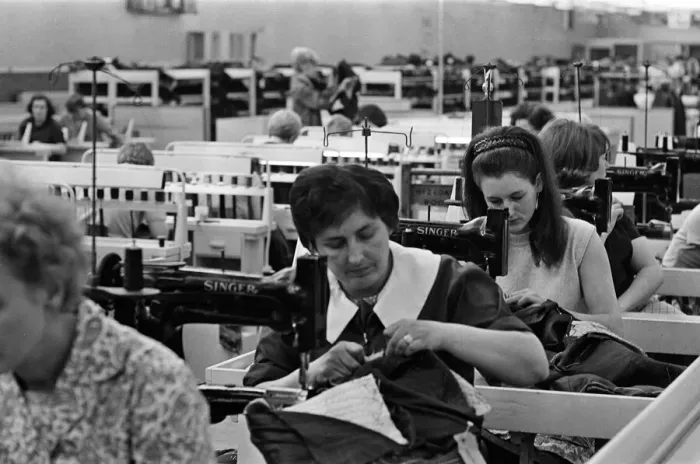 Framed Print : Staff at work at Burton the Tailors, Leeds. 13th December 1967 Framed Print : Staff at work at Burton the Tailors, Leeds. 13th December 1967