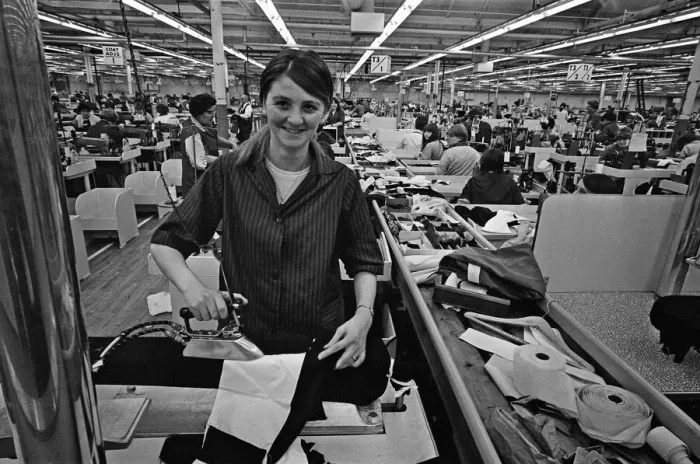 Framed Print : Staff at work at Burton the Tailors, Leeds. 13th December 1967 Framed Print : Staff at work at Burton the Tailors, Leeds. 13th December 1967