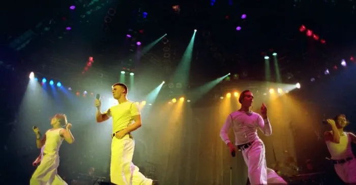 Framed Print : Take That on stage at their concert in Manchester July 1993