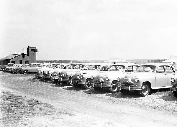 Standard Vanguard cars awaiting delivery seen here at Baginton Airport June 1954