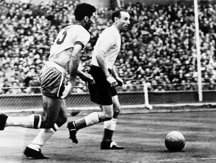 Framed Print : Stanley Matthews (R) England 1956 England V Brazil Framed Print : Stanley Matthews (R) England 1956 England V Brazil