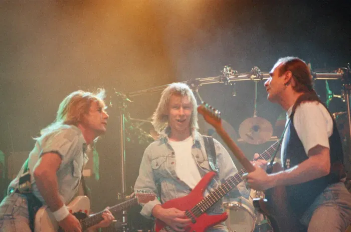 Framed Print : Status Quo in concert at the NEC in Birmingham, 11th December 1990. Our Picture Shows