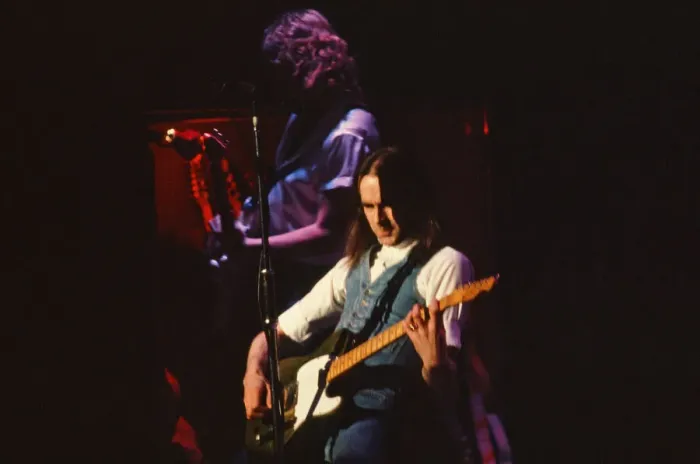 Framed Print : Status Quo, English rock band, onstage in 1981. Picture shows lead singer