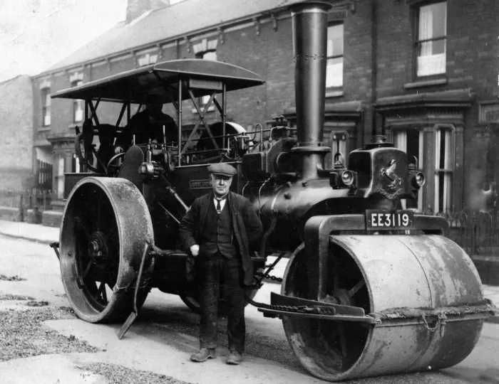 Framed Print : Steam roller attendant Mr J lambert who saved a girl from being crushed underneath a Framed Print : Steam roller attendant Mr J lambert who saved a girl from being crushed underneath a