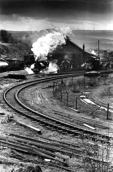 Steam trains leaving the sheds at Tanfield Railway on 3rd April, 1988