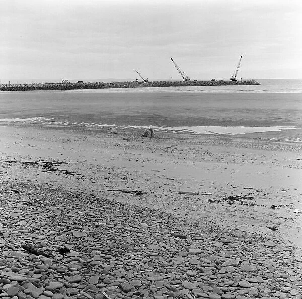 Steel Company of Wales scenes. The breakwater under construction at Port Talbot