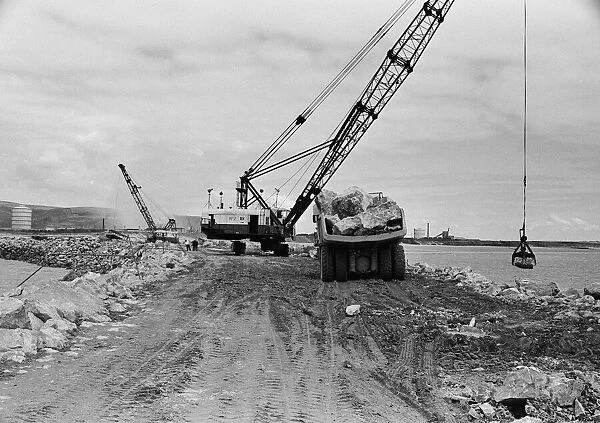 Steel Company of Wales scenes. The breakwater under construction at Port Talbot