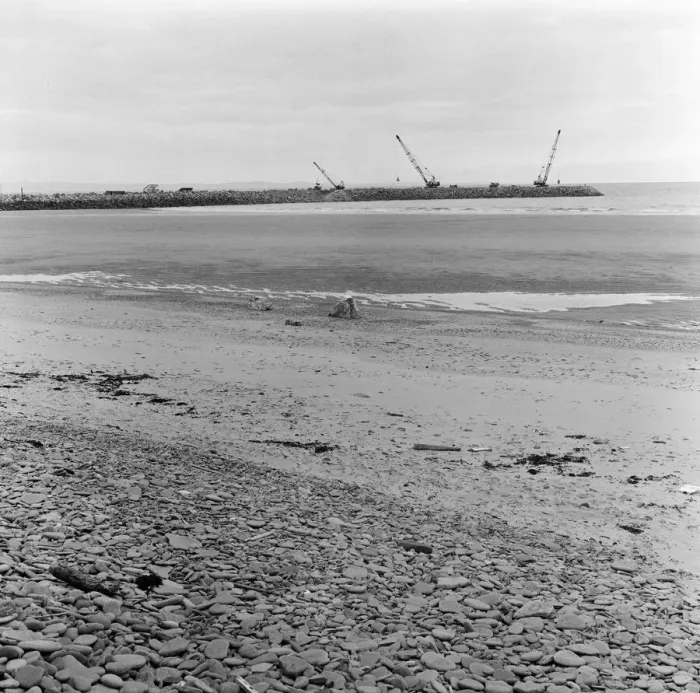 Framed Print : Steel Company of Wales scenes. The breakwater under construction at Port Talbot