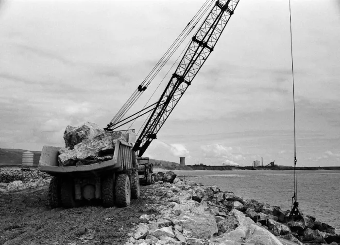 Framed Print : Steel Company of Wales scenes. The breakwater under construction at Port Talbot