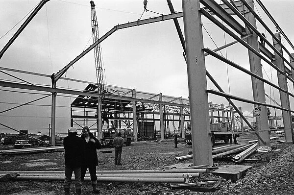 Steelwork goes up in Port Clarence, Stockton-on-Tees. 1975
