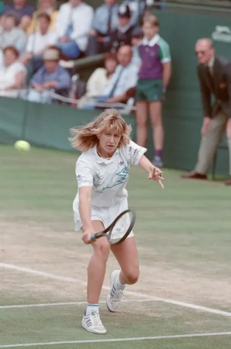 Framed Print : Steffi Graf pictured in action in the Wimbledon Ladies Singles Final on 2nd July 1988 Framed Print : Steffi Graf pictured in action in the Wimbledon Ladies Singles Final on 2nd July 1988