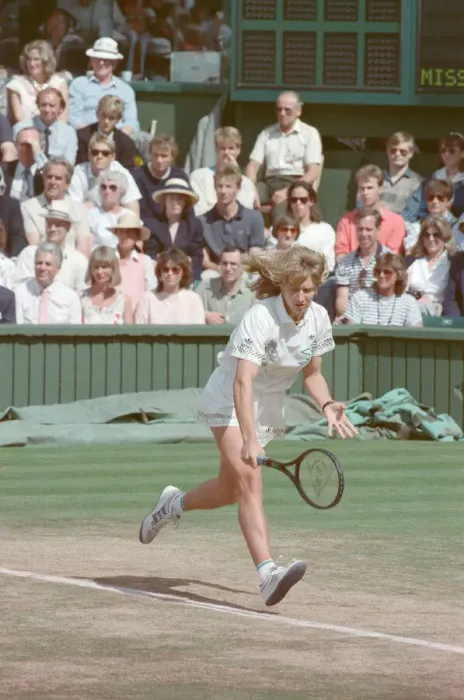 Framed Print : Steffi Graf pictured in action in the Wimbledon Ladies Singles Final on 2nd July 1988 Framed Print : Steffi Graf pictured in action in the Wimbledon Ladies Singles Final on 2nd July 1988