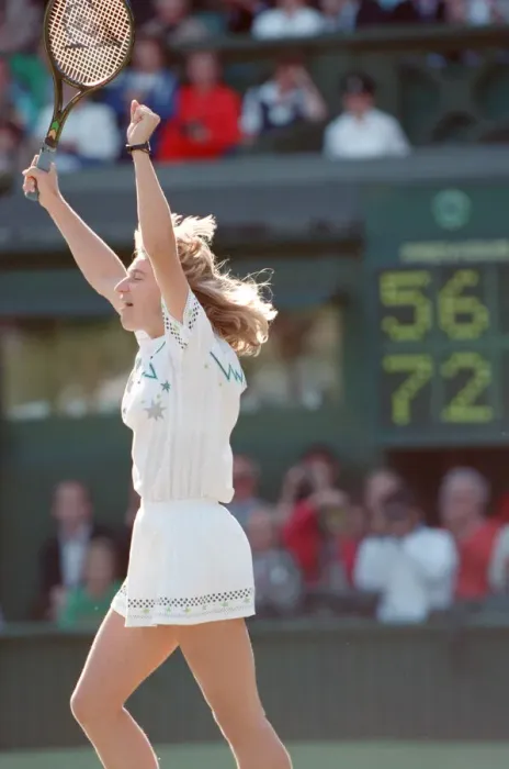 Framed Print : Steffi Graf pictured as she celebrates her first Wimbledon Ladies Final win Framed Print : Steffi Graf pictured as she celebrates her first Wimbledon Ladies Final win