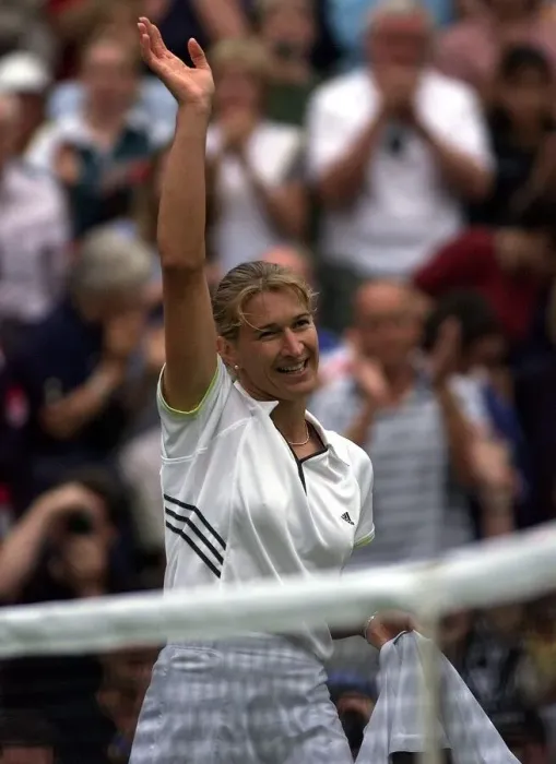 Framed Print : Steffi Graf Wimbledon Tennis Championships 1999 she celebrates her victory over Mariaan