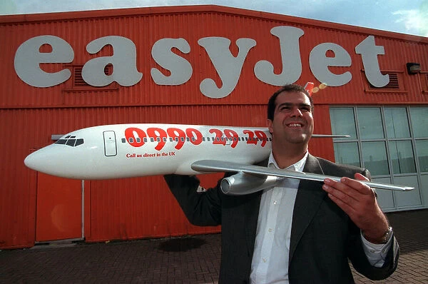 Stelios Haji-loannou easyJet boss October 1997 Outside hangar at Luton Airport with
