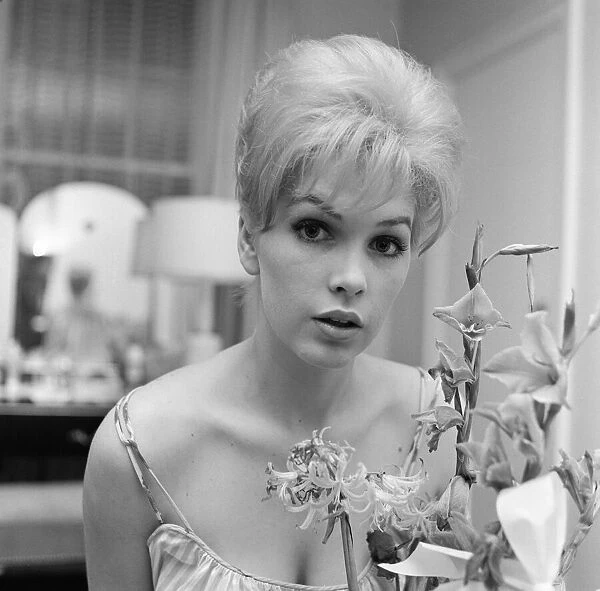 Stella Stevens, American film, television, and stage actress, pictured in her hotel suite