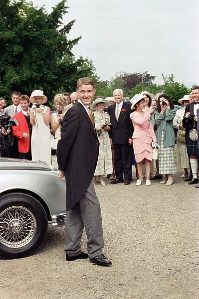 Stephen Hendry arrives at his wedding with on looking guest s. Circa 1995