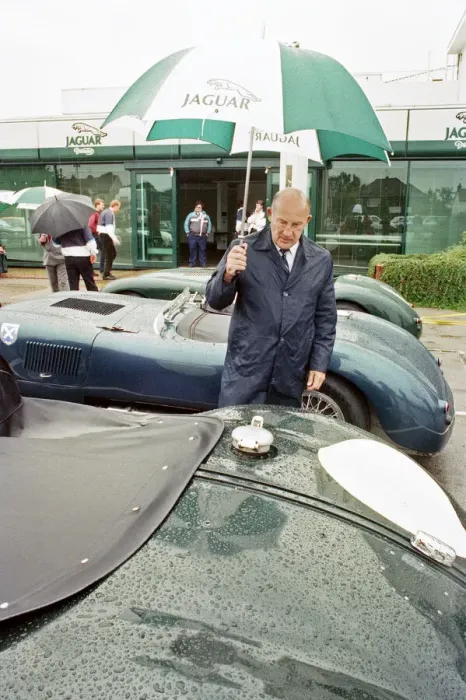 Framed Print : Sterling Moss with a C-Type Jaguar which he piloted to Le Mans 40 years ago Framed Print : Sterling Moss with a C-Type Jaguar which he piloted to Le Mans 40 years ago