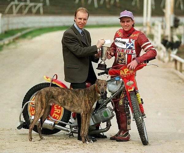 Steve Archibald and Mike Powell with dog Constant Courage speedway