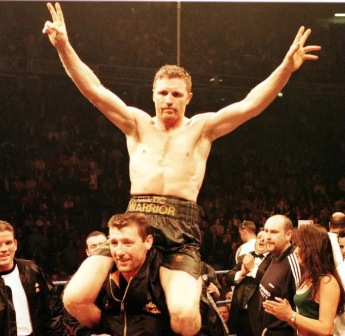 Framed Print : Steve Collins celebrates after beating Nigel Benn in the WBO middleweight fight in Framed Print : Steve Collins celebrates after beating Nigel Benn in the WBO middleweight fight in