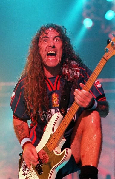Steve Harris guitarist with rock group Iron Maiden on stage last night in Paris