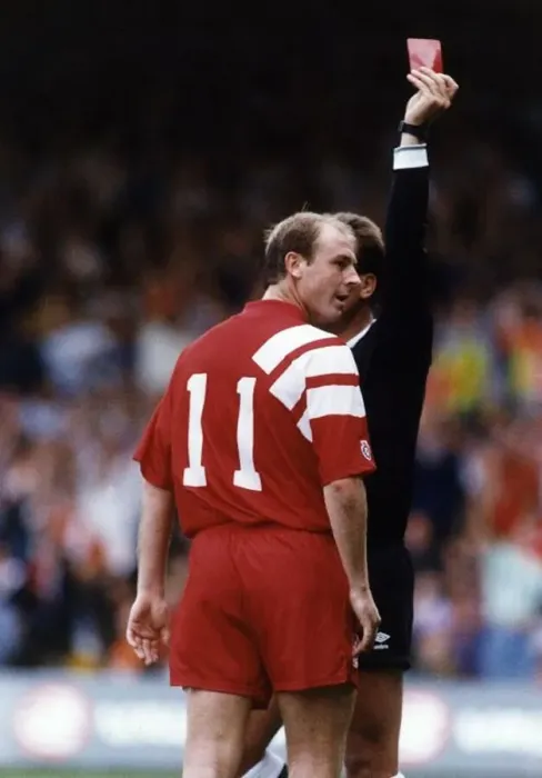 Framed Print : Steve McMahon Football player for Liverpool FC receives a red card from referee 24th Framed Print : Steve McMahon Football player for Liverpool FC receives a red card from referee 24th