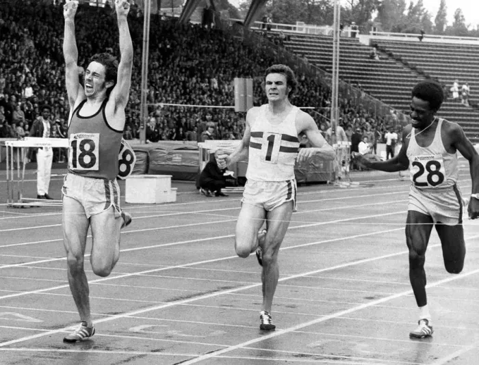 Framed Print : Steve Ovett crossing the finishing line to win the 800m final in the A. A. A