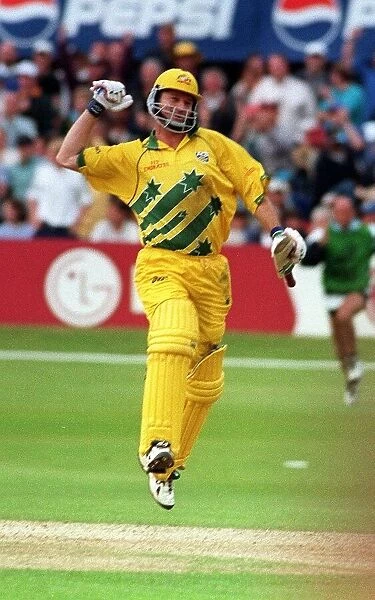 Steve Waugh celebrating June 1999 after his side had beaten South Africa in