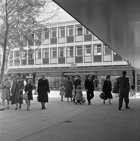 Stevenage New Town shopping centre, still under construction. 29th September 1958