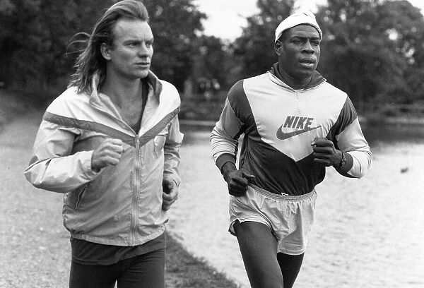 Sting pop singer aka Gordon Sumner running training 1988 with boxer Frank Bruno