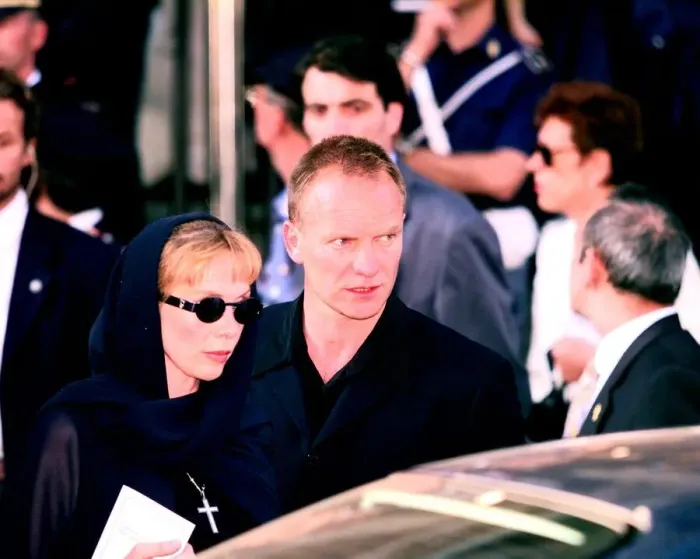 Framed Print : Sting and wife Trudi leave Versace memorial service July 1997 in Milan Italy Framed Print : Sting and wife Trudi leave Versace memorial service July 1997 in Milan Italy