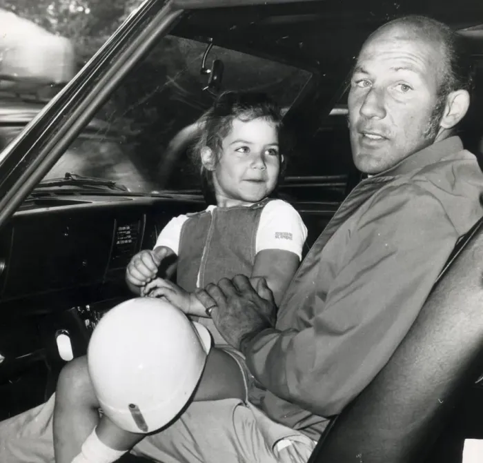 Framed Print : stirling moss and daughter allison aged 4 and a half jul 1971 ----- Framed Print : stirling moss and daughter allison aged 4 and a half jul 1971 -----