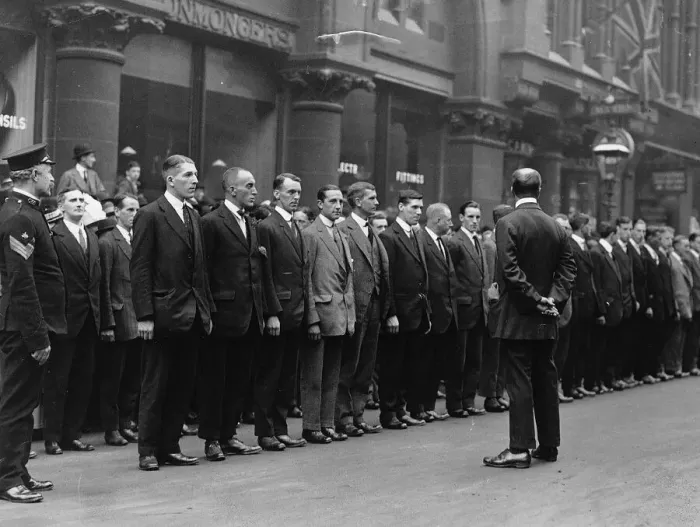 Framed Print : Stock Exchange Corps line up in Buchanan Street Glasgow during World War One circa Framed Print : Stock Exchange Corps line up in Buchanan Street Glasgow during World War One circa