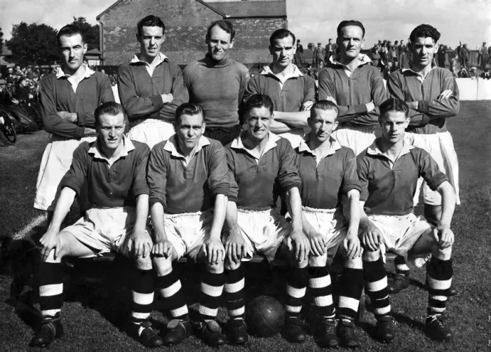 Framed Print : Stockport County 1951- From the left - Back Row- McColloch, W. D. Glover. B. A. Bowles, J. C Framed Print : Stockport County 1951- From the left - Back Row- McColloch, W. D. Glover. B. A. Bowles, J. C