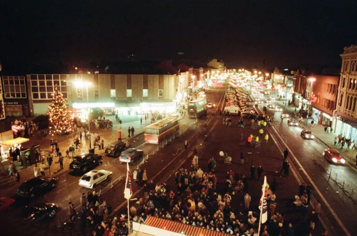 Framed Print : Stockton Christmas Lights switched on, Stockton, North Yorkshire, 23rd November 1990 Framed Print : Stockton Christmas Lights switched on, Stockton, North Yorkshire, 23rd November 1990