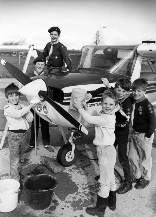 Framed Print : Stockton Cubs and Scouts, kept their feet on the ground when their fund raising took off Framed Print : Stockton Cubs and Scouts, kept their feet on the ground when their fund raising took off