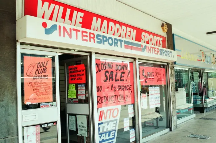 Framed Print : Stockton High Street Shops, 29th June 1993. Willie Maddren Sports Intersport Framed Print : Stockton High Street Shops, 29th June 1993. Willie Maddren Sports Intersport