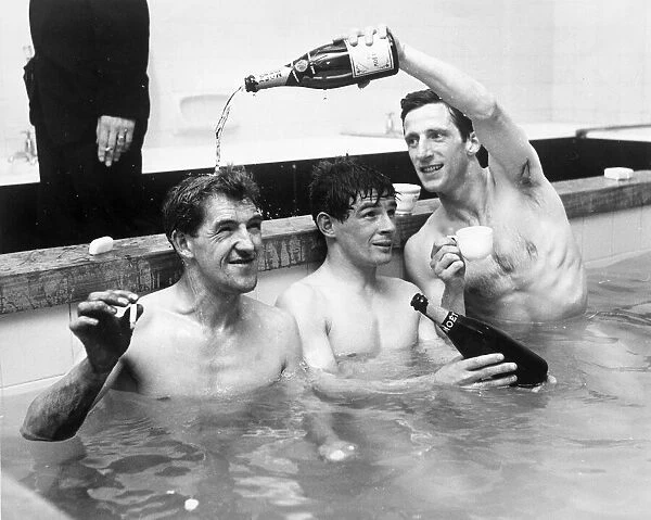 Stoke 2 v. Luton 0. 18th May 1963. Celebrations in the Bath after todays victory as