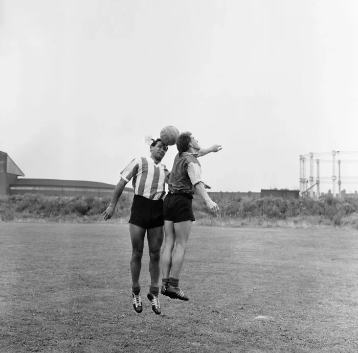 Framed Print : Stoke City Football Players, pictured during / after training session, 15th August 1962 Framed Print : Stoke City Football Players, pictured during / after training session, 15th August 1962