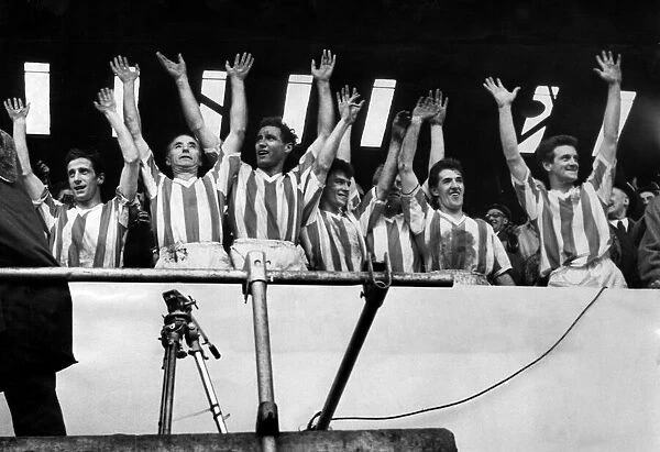 Stoke City players celebrate after winning league match against Luton