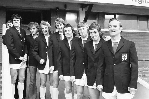 Stoke City players try on their new blazers, courtesey of The CoOp