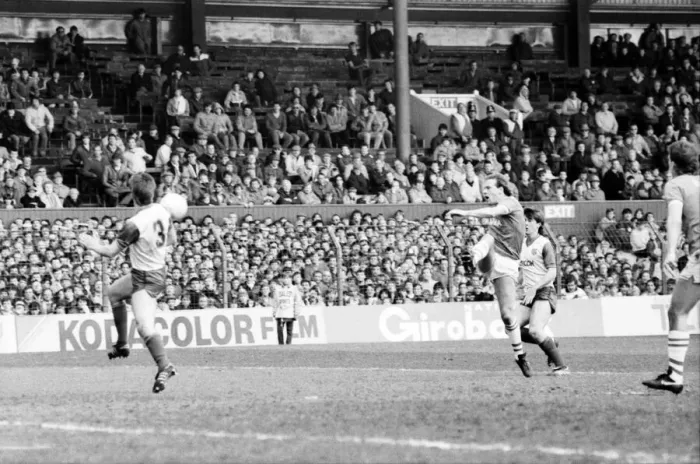 Framed Print : Stoke v. Everton. April 1985 MF21-51a-003 The final score was a two nil victory to Framed Print : Stoke v. Everton. April 1985 MF21-51a-003 The final score was a two nil victory to