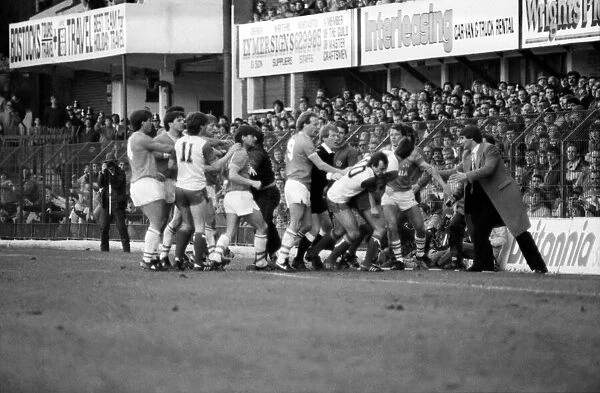 Stoke v. Everton. April 1985 MF21-51a-027 The final score was a two nil victory to