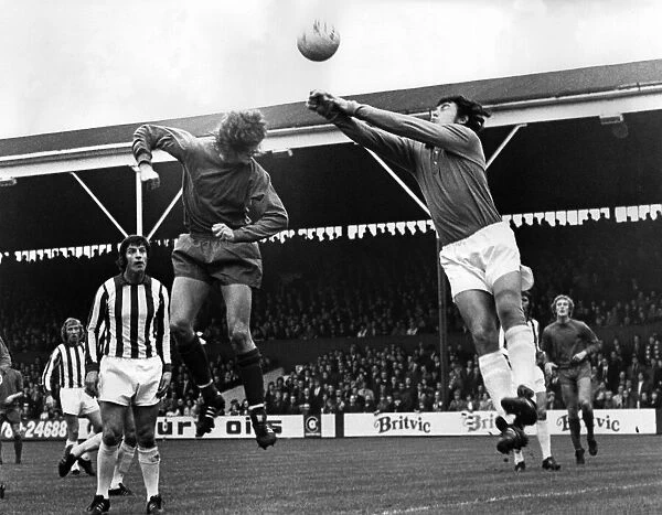 Stoke v. Newcastle United, League Division One match, Gordon Banks goes up to fist clear